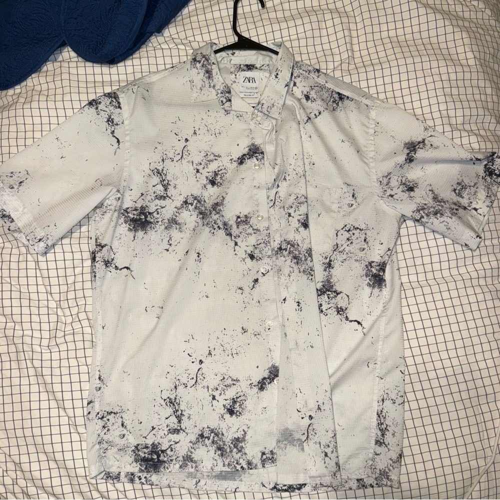 Zara Men's Casual Shirt with Black Marble Pattern